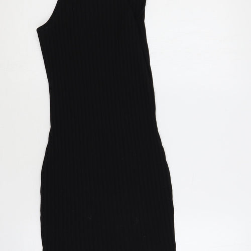 New Look Girls Black Polyester Tank Dress Size 12-13 Years Square Neck Pullover - Ribbed
