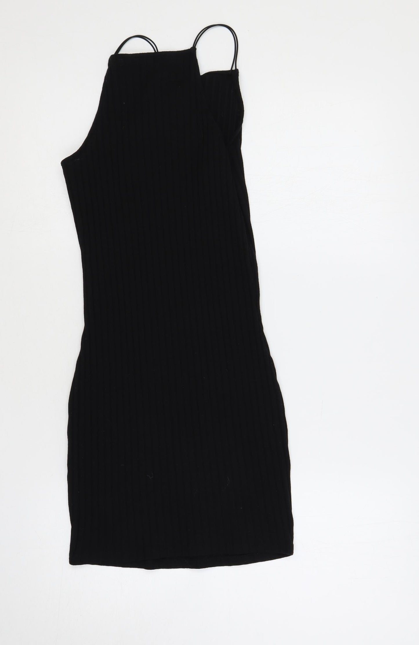 New Look Girls Black Polyester Tank Dress Size 12-13 Years Square Neck Pullover - Ribbed