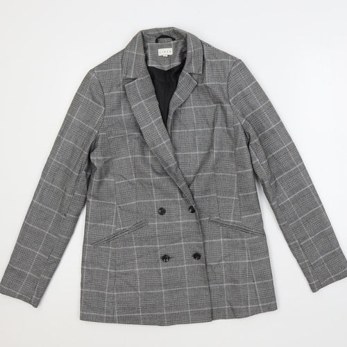 Linea Womens Grey Plaid Jacket Blazer Size 10 Button