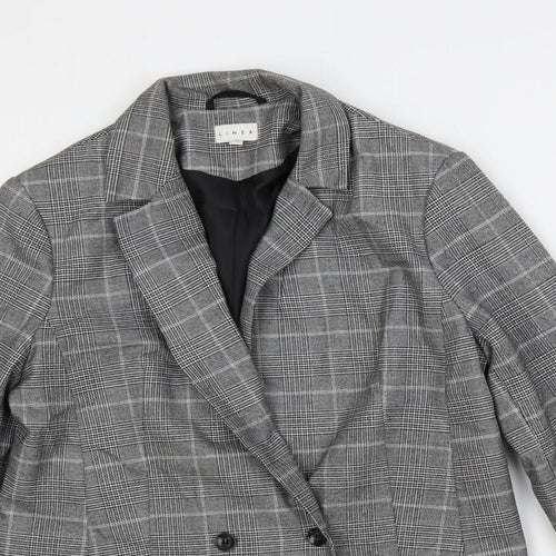 Linea Womens Grey Plaid Jacket Blazer Size 10 Button