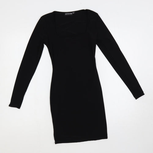 PRETTYLITTLETHING Womens Black Polyester Bodycon Size 10 Square Neck Pullover