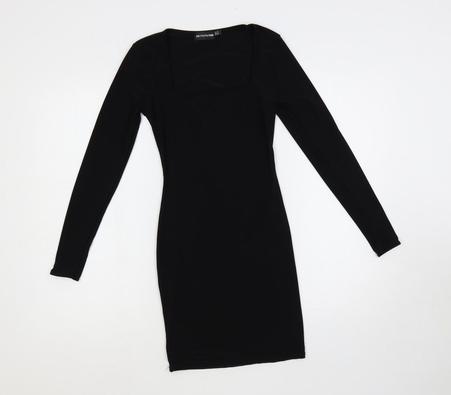 PRETTYLITTLETHING Womens Black Polyester Bodycon Size 10 Square Neck Pullover