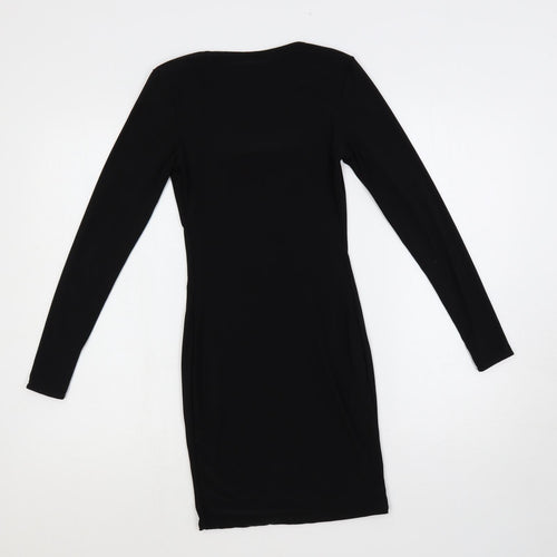 PRETTYLITTLETHING Womens Black Polyester Bodycon Size 10 Square Neck Pullover