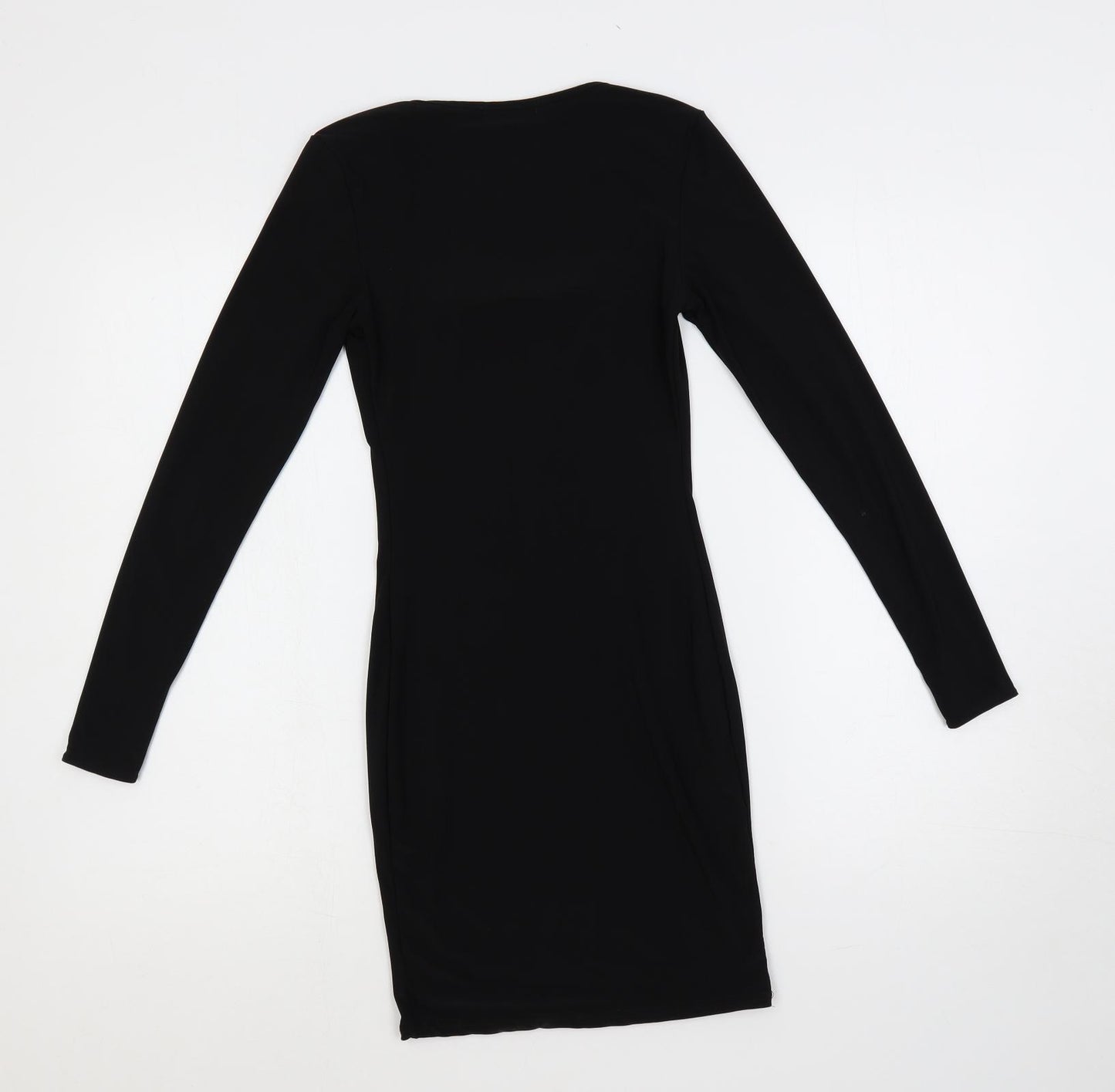 PRETTYLITTLETHING Womens Black Polyester Bodycon Size 10 Square Neck Pullover