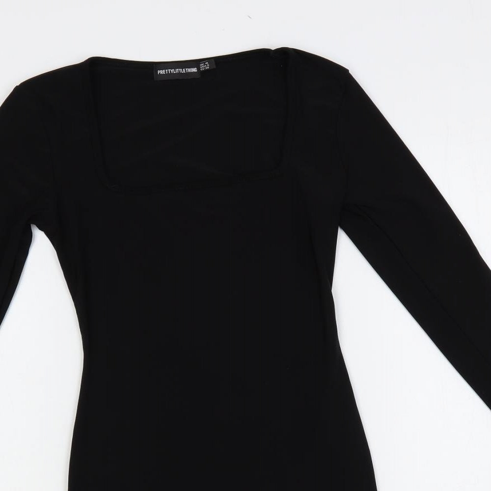PRETTYLITTLETHING Womens Black Polyester Bodycon Size 10 Square Neck Pullover