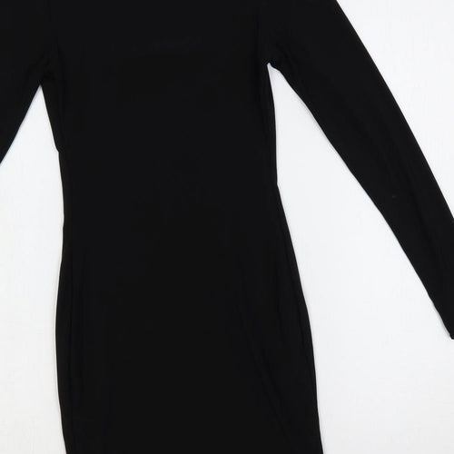 PRETTYLITTLETHING Womens Black Polyester Bodycon Size 10 Square Neck Pullover