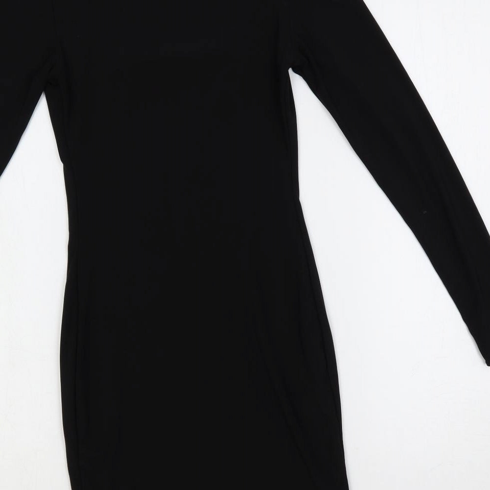 PRETTYLITTLETHING Womens Black Polyester Bodycon Size 10 Square Neck Pullover