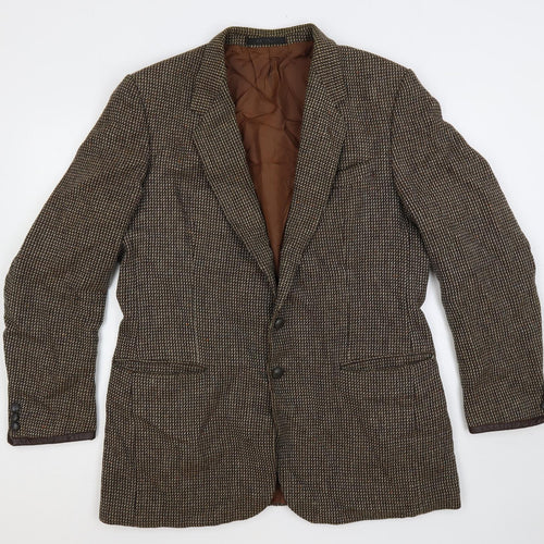 St Michael Mens Brown Geometric Jacket Blazer Size 44 Button - Vintage