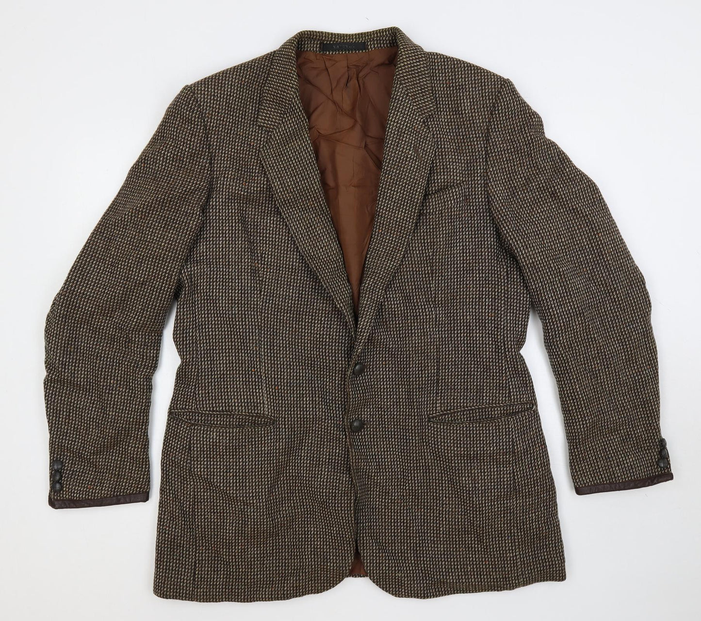 St Michael Mens Brown Geometric Jacket Blazer Size 44 Button - Vintage