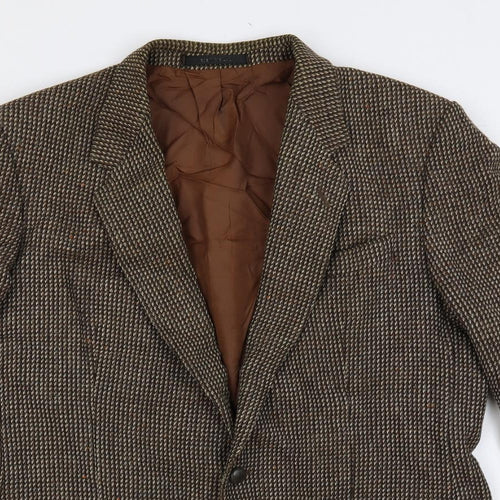 St Michael Mens Brown Geometric Jacket Blazer Size 44 Button - Vintage