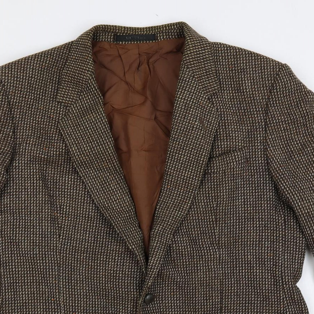 St Michael Mens Brown Geometric Jacket Blazer Size 44 Button - Vintage