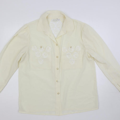 Apart Womens Ivory Polyester Basic Button-Up Size 14 Collared - Crocheted Lace Detail