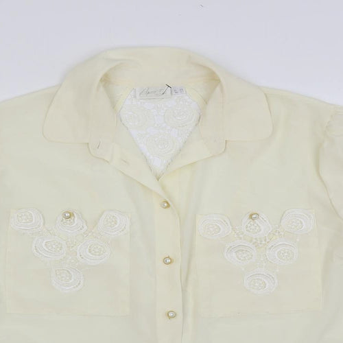 Apart Womens Ivory Polyester Basic Button-Up Size 14 Collared - Crocheted Lace Detail