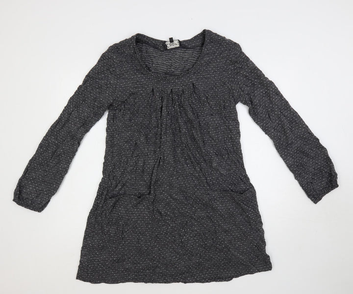 Caprigrey Womens Grey Polka Dot Viscose Shift Size 14 Boat Neck Pullover - Pockets