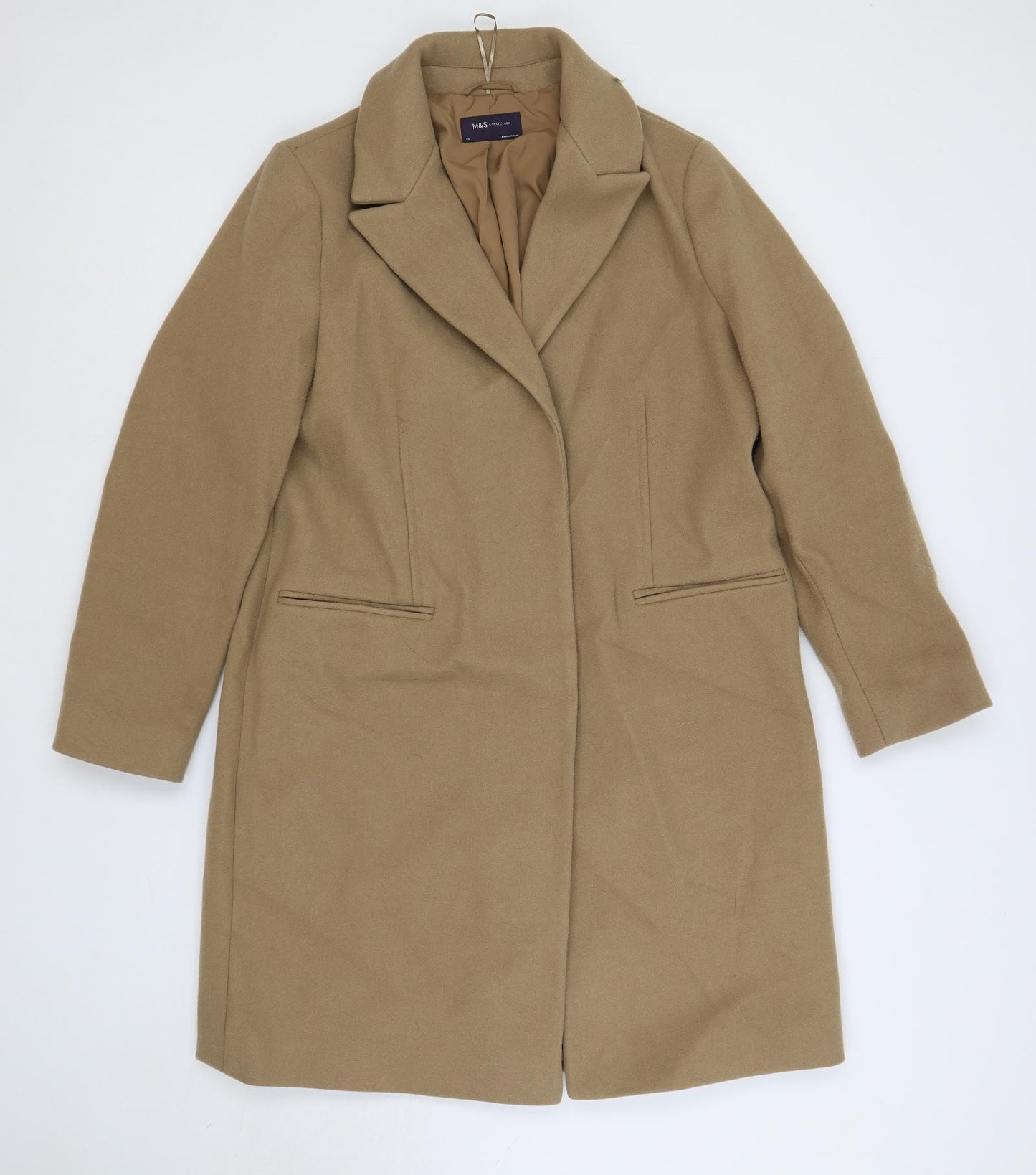 Marks and Spencer Womens Beige Overcoat Coat Size 14 Snap