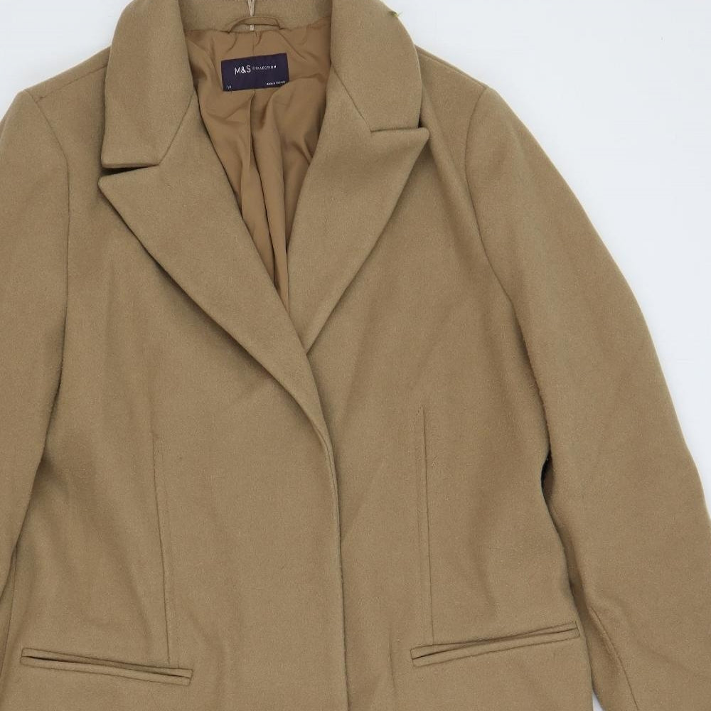 Marks and Spencer Womens Beige Overcoat Coat Size 14 Snap