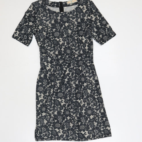 Billie & Blossom Womens Blue Floral Polyester Pencil Dress Size 8 Boat Neck Zip