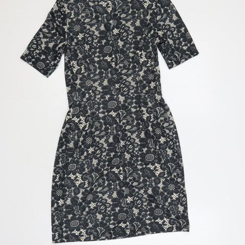 Billie & Blossom Womens Blue Floral Polyester Pencil Dress Size 8 Boat Neck Zip