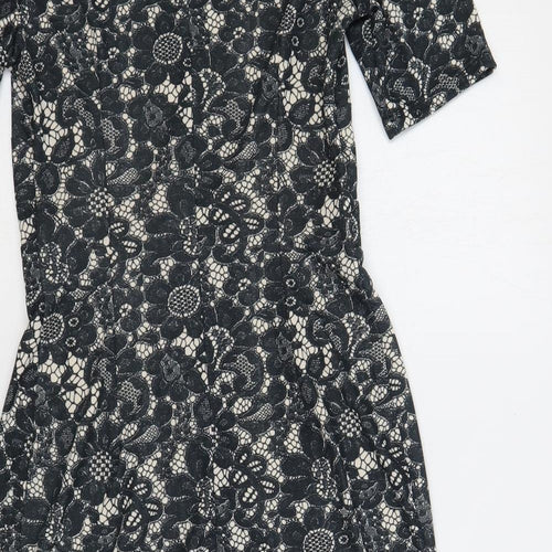 Billie & Blossom Womens Blue Floral Polyester Pencil Dress Size 8 Boat Neck Zip