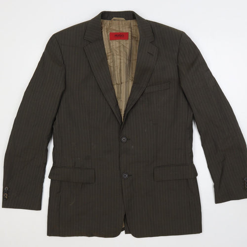 HUGO BOSS Mens Green Striped Viscose Jacket Blazer Size 42 Regular