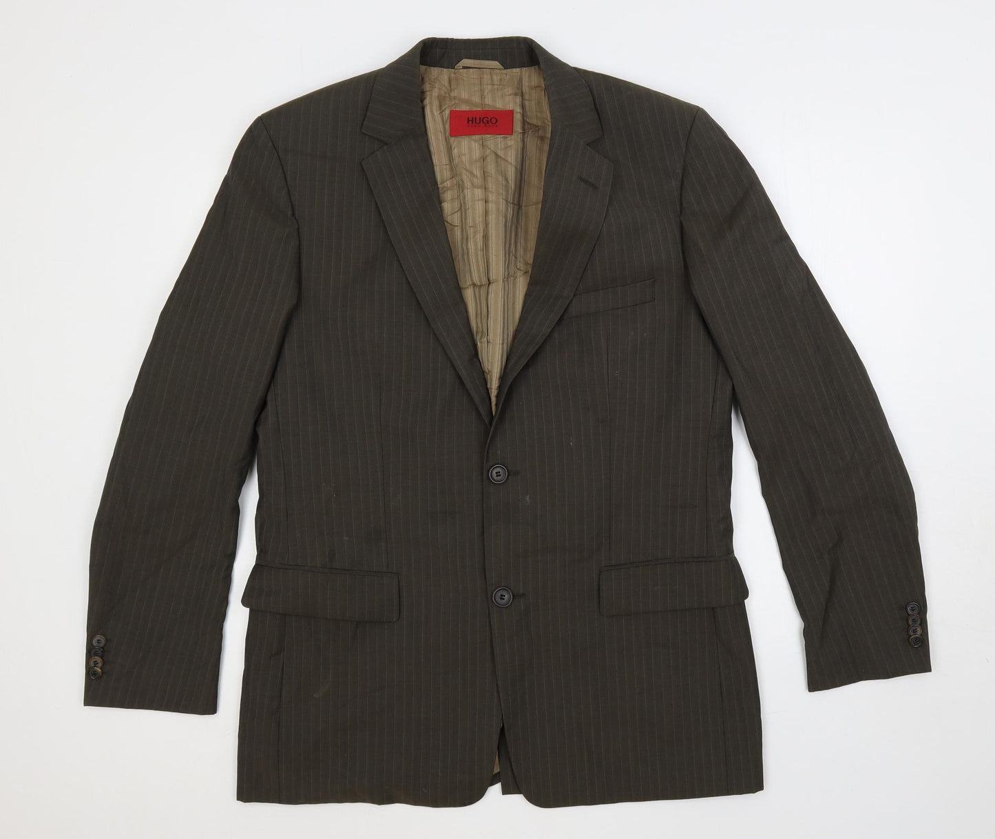 HUGO BOSS Mens Green Striped Viscose Jacket Blazer Size 42 Regular