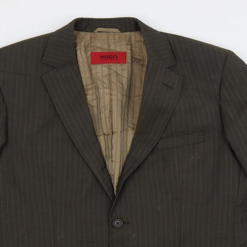 HUGO BOSS Mens Green Striped Viscose Jacket Blazer Size 42 Regular