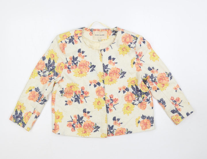 River Island Womens Ivory Floral Jacket Size 10 Zip