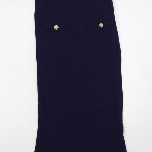 Zara Womens Blue Nylon Straight & Pencil Skirt Size S Zip - Button