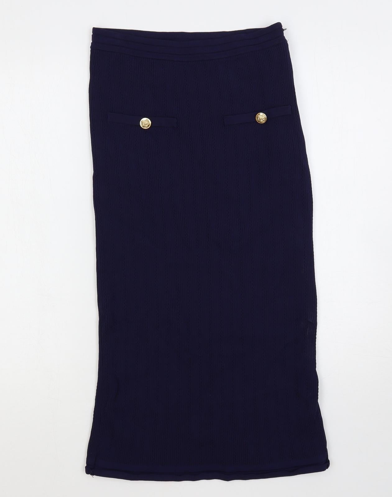 Zara Womens Blue Nylon Straight & Pencil Skirt Size S Zip - Button