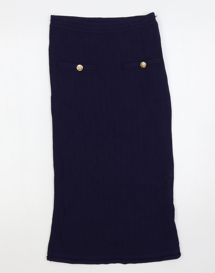 Zara Womens Blue Nylon Straight & Pencil Skirt Size S Zip - Button