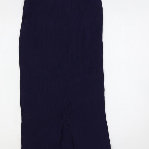Zara Womens Blue Nylon Straight & Pencil Skirt Size S Zip - Button
