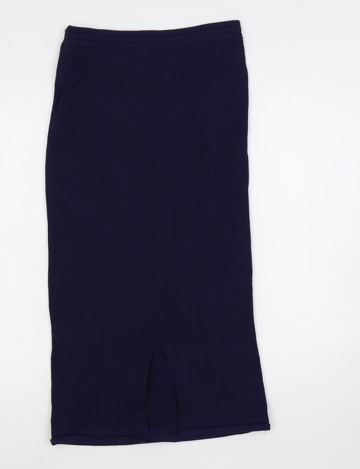 Zara Womens Blue Nylon Straight & Pencil Skirt Size S Zip - Button