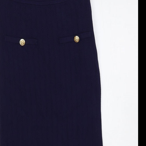 Zara Womens Blue Nylon Straight & Pencil Skirt Size S Zip - Button