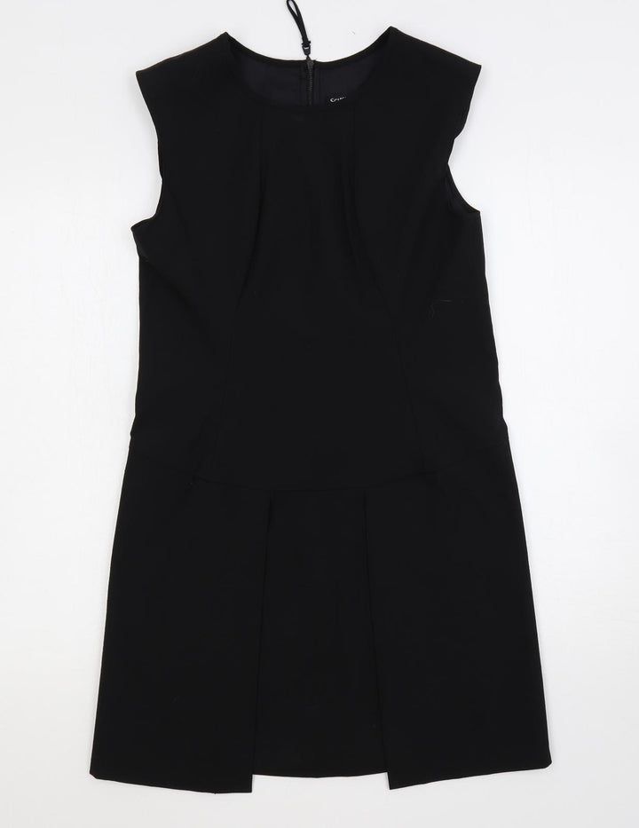 Scarlett Black Womens Black Polyester A-Line Size M Round Neck Zip