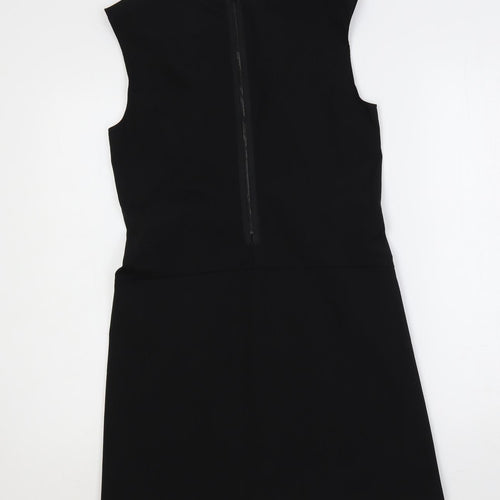 Scarlett Black Womens Black Polyester A-Line Size M Round Neck Zip
