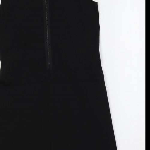 Scarlett Black Womens Black Polyester A-Line Size M Round Neck Zip