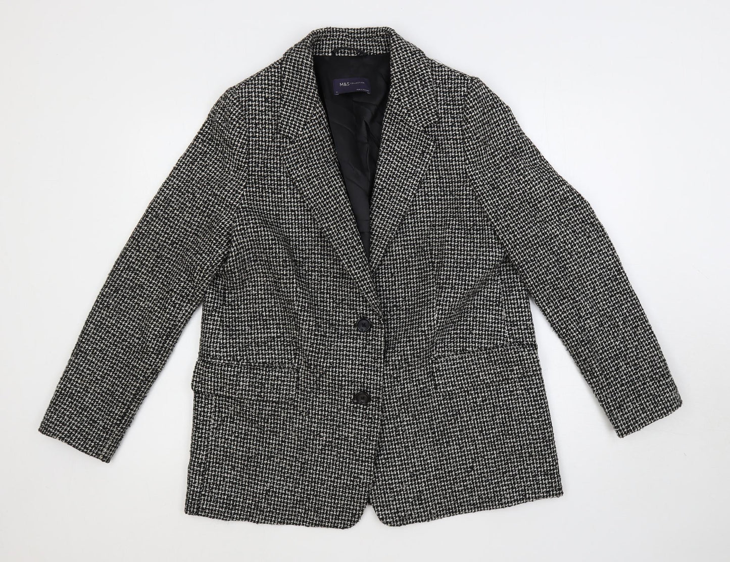Marks and Spencer Womens Grey Geometric Jacket Blazer Size 14 Button