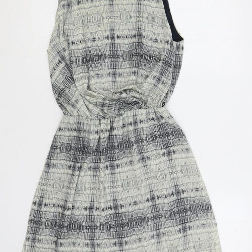 Mango Womens Grey Geometric Polyester Mini Size XS Round Neck Pullover