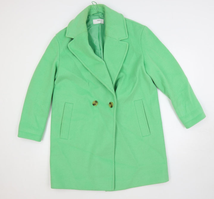 Marks and Spencer Womens Green Overcoat Coat Size 12 Button