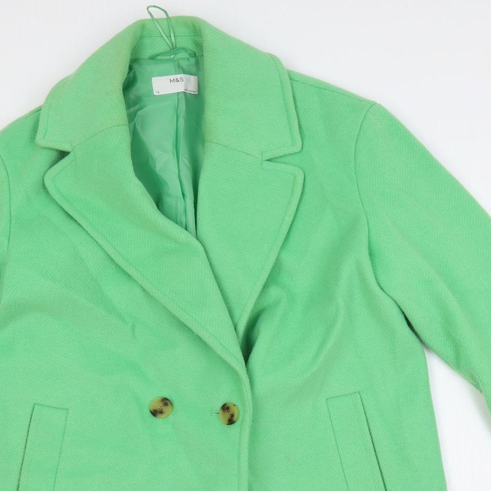 Marks and Spencer Womens Green Overcoat Coat Size 12 Button