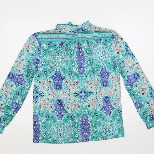 Kai Ming Womens Green Paisley Polyester Basic Button-Up Size 12 Mock Neck