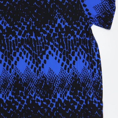 Roman Womens Blue Geometric Polyester T-Shirt Dress Size 18 V-Neck Pullover - Pockets