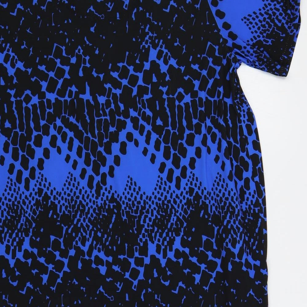 Roman Womens Blue Geometric Polyester T-Shirt Dress Size 18 V-Neck Pullover - Pockets