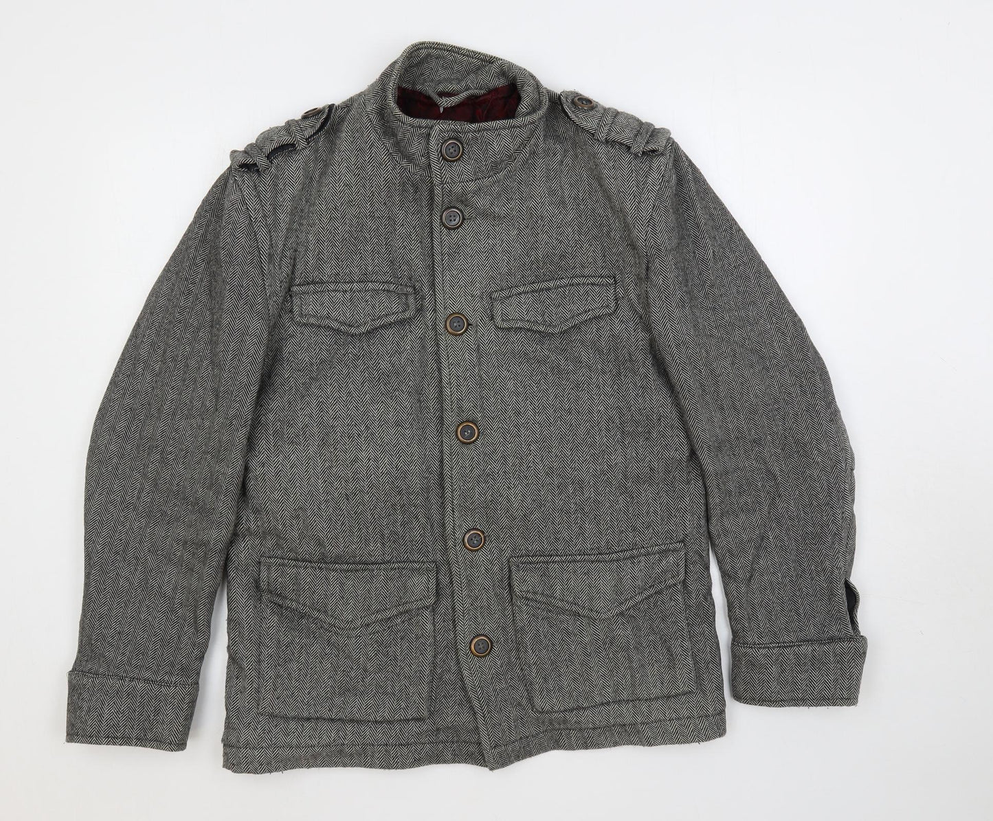 NEXT Mens Grey Herringbone Jacket Size S Button