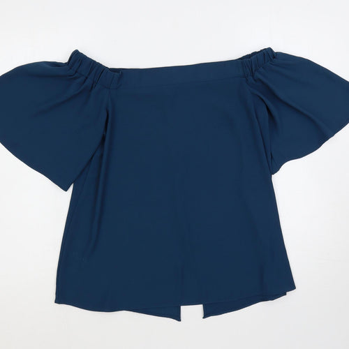 River Island Womens Green Polyester Basic Blouse Size 10 Off the Shoulder - Flare Sleeve