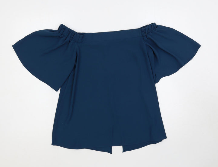 River Island Womens Green Polyester Basic Blouse Size 10 Off the Shoulder - Flare Sleeve