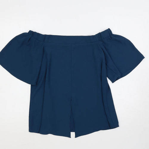 River Island Womens Green Polyester Basic Blouse Size 10 Off the Shoulder - Flare Sleeve