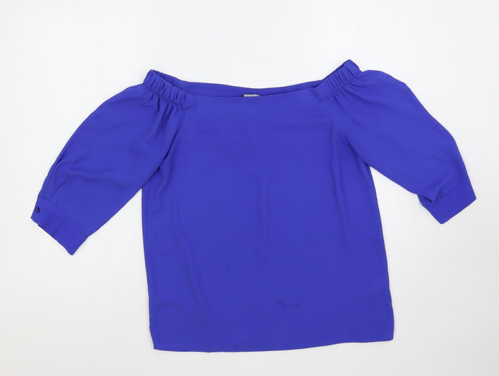 Dorothy Perkins Womens Blue Polyester Basic Blouse Size 10 Off the Shoulder
