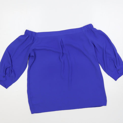 Dorothy Perkins Womens Blue Polyester Basic Blouse Size 10 Off the Shoulder