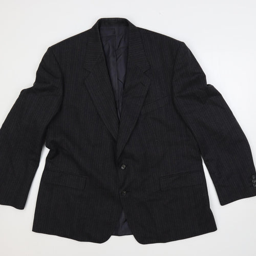 Label Mens Grey Striped Wool Jacket Suit Jacket Size 48 Regular